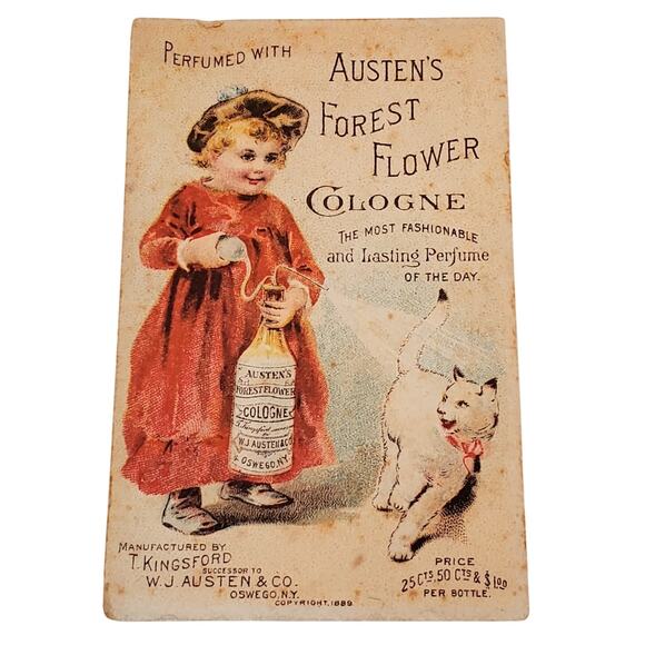 1889 Austen's Forest Flower Cologne Kingsford WM Obenshain Dry Goods Arch Mills - Picture 1 of 4
